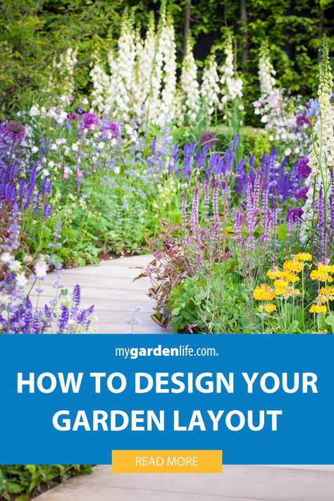 Garden Layout Flower, All Seasons Garden Plan, Garden Plan Front Of House, Designing Backyard Layout, Designing Garden Layout, How To Plan Backyard Layout, How To Design Garden Layout, Designing A Garden Layout, Flower Garden Design Ideas Layout