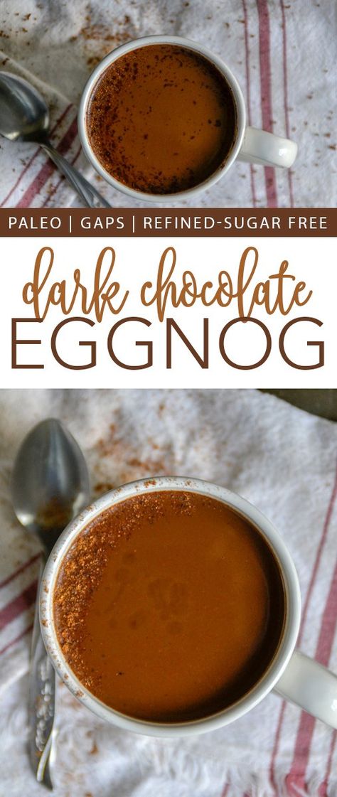 Easy Paleo Dark Chocolate Eggnog :: GAPS-friendly, honey-sweetened Chocolate Eggnog, Gluten Free Christmas Recipes, Gluten Free Drinks, Paleo Recipes Dessert, Chocolate Egg, Gluten Free Christmas, Gaps Diet, Holiday Drink, Egg Nog