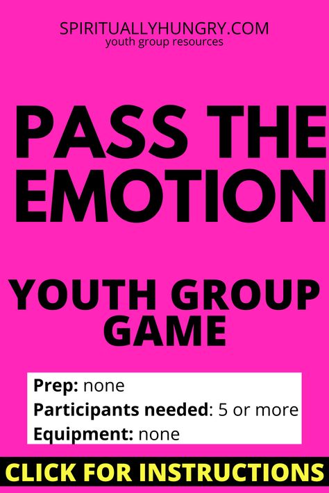 Pass The Emotion is a quick to pull off game that will have your youth laughing at each other’s expressions, and maybe learning a thing or two about one another. Pass The Emotion is a great game for conversation about feelings and emotional responses too, so it could easily be adapted as an ice breaker or woven into a lesson on those topics. via @alexiswaid Ice Breaker For Teens, Youth Group Ice Breakers, Youth Group Ideas, Youth Ice Breakers, Fun Youth Group Games, Teenage Fun, Emotions Game, Youth Group Lessons, Campus Ministry