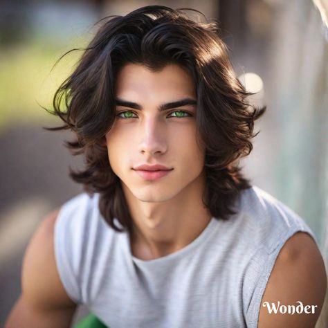 Black Hair Green Eyes, Wavy Hair Men, Men's Long Hairstyles, Long To Short Hair, Hair Styles Men, Boys Long Hairstyles, Model Face, Long Black Hair, Mens Hairstyles Short