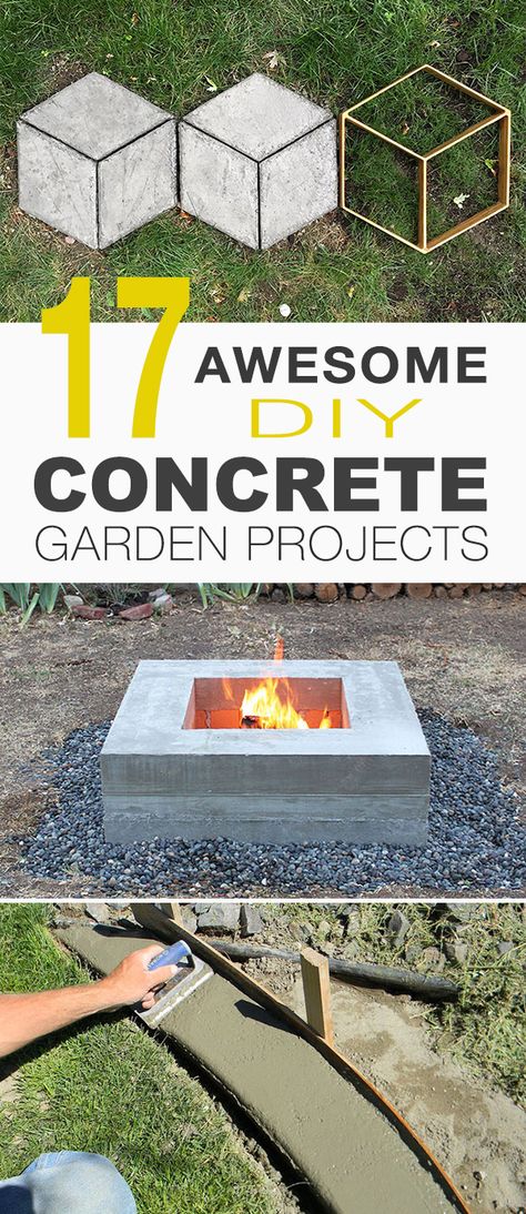 17 Awesome DIY Concrete Garden Projects! • Outdoor concrete table, concrete planter, concrete stepping stones, concrete bench and concrete fire pit are just an example of the cool DIY projects in this post!  And check out more DIY garden ideas & projects! #DIYconcretegardenprojects #concretegardenprojects #DIYconcreteplanters #DIYconcretesteppingstones #DIYconcretefirepit #DIYgardenprojects #DIYoutdoortable #DIYgardenideas Diy Concrete Projects, Concrete Diy Garden, Concrete Stepping Stones, Jardim Diy, Diy Concrete Planters, Diy Outdoor Table, Concrete Bench, Concrete Fire Pits, Stone Planters