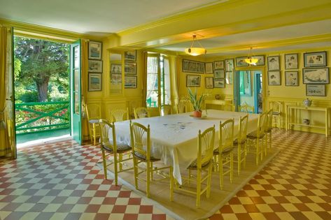 Inside Claude Monet's Home at Giverny | Architectural Digest Claude Monet House, Giverny Monet, Yellow Dining Room, Monet Paintings, Yellow Walls, Artist House, Architectural Digest, Claude Monet, Interior Paint