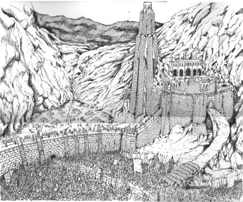 helms deep 3 Helms Deep Art, Battle Of Helms Deep, Deep Tattoo, Helms Deep, Deep Drawing, Middle Earth Art, Lego Castle, Deep Art, Earth Art