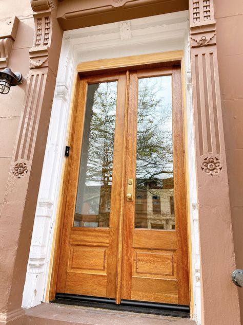 Stain For Mahogany Door, Mahogany Door Stain Color, Blue Painted Door, Brownstone Boys, Mahogany Exterior Doors, Mahogany Front Door, Mahogany Door, Mahogany Wood Doors, Granny Pod