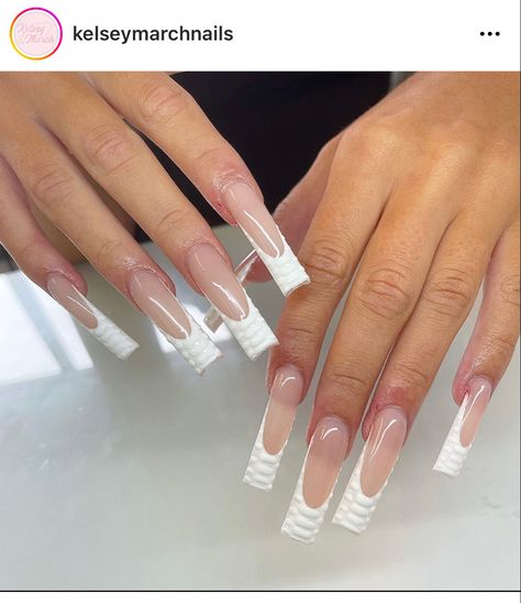 Croc Print Acrylic Nails, Cute Frenchies, Acrylic Nails Long, Nails Long Square, Milky Nails, Long Acrylic Nail Designs, Drip Nails, Racun Shopee, Cute Acrylic Nail Designs