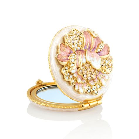 Angela Round Floral Compact Jay Strongwater, Magnifying Mirror, Light Rose, Unique Wedding Gifts, Enamels, Rose Lights, Flower Petals, Elegant Gift, Unique Wedding