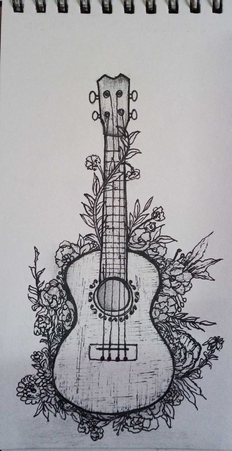 Ukulele Ukulele Drawing Sketch, Ukulele Sketch, Harp Drawing, Ukulele Tattoo, Ukulele Drawing, Ukulele Art, Watercolor Sketching, Guitar Drawing, Shading Drawing