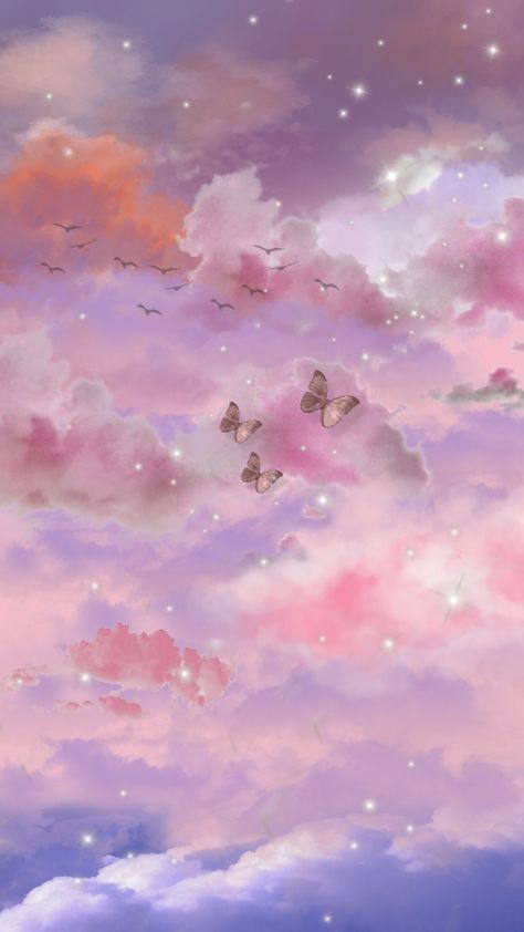 Fairy Background Wallpapers, Dreamy Art Wallpaper, Fairy Wallpaper Aesthetic, Dreamy Aesthetic Wallpaper, Bg Aesthetic, Wallpaper Butterfly, Fairy Wallpaper, Dreamy Artwork, Iphone Wallpaper Sky