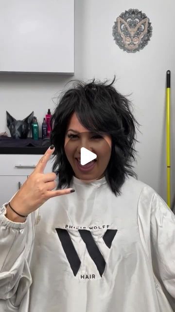 Matrix on Instagram: "STUNNING ROCKER SHAG 🤘✂

#MatrixAmbassador @philipwolffhair’s secret to styling this client's shag? #Vavoom Freezing Spray & #MissMess Finishing Spray! Vavoom provides extra firm, long-lasting and hold ensuring style longevity while Miss Mess adds the perfect amount of piecey grit.

Have you ever styled a client using this spray combo 💨? Let us know in the comments below! 🖤

#Rockstar #ShagHair #Haircut #Trends #90sHair #90sTrends #Vavavoom #SoExtra #HairGoals #StylingGoals #Hairspray #DarkHair #Brunette #BigHair #MatrixHair #MatrixVavoom" Rockstar Shag Haircut, Rocker Haircut, Rockstar Haircut, Matrix Hair, 90s Trends, Finishing Spray, 90s Hairstyles, Shag Haircut, Va Va Voom