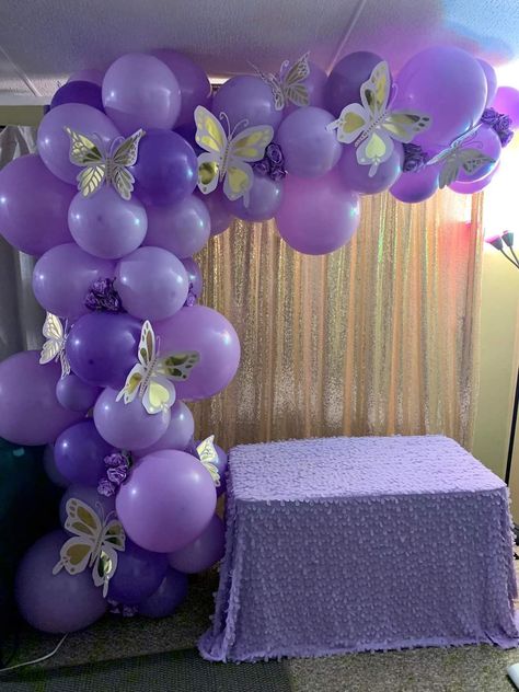 Purple Butterfly Party Decorations, Purple Butterfly Theme Party, Purple Butterfly Birthday Theme, Purple Themed Birthday Party, Balloons Purple, Carpet Ideas 2023, Butterfly Birthday Party Decorations, Butterfly Themed Birthday Party, Purple Party Decorations