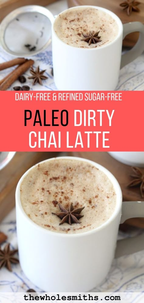 This Dairy-Free Dirty Chai Latte is the perfect dairy-free, paleo coffee drink to start your morning. Learn how to make a healthy dirty almond milk chai latte that is better than Starbucks and free from dairy and refined sugar. A must-have recipe for all coffee lovers #ad #breakfastideas #chailatte #dirtychai #drinks Paleo Coffee Drinks, Dirty Chai Latte, Paleo Coffee, Nutritional Yeast Recipes, Paleo Drinks, Yeast Recipes, Pineapple Smoothie, Healthy Coffee, Green Coffee Bean