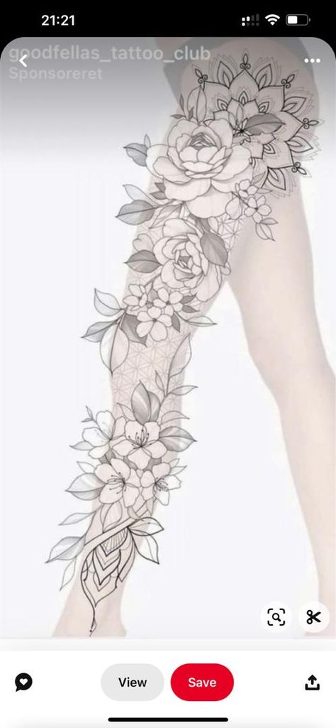 Leg Tattoos Women Flower, Floral Leg Tattoo Sleeve, Mandala Leg Tattoo, Floral Leg Tattoo, Leg Tattoo Sleeve, Tattoos Women, Leg Tattoos Women, Leg Sleeve Tattoo, Women Flower