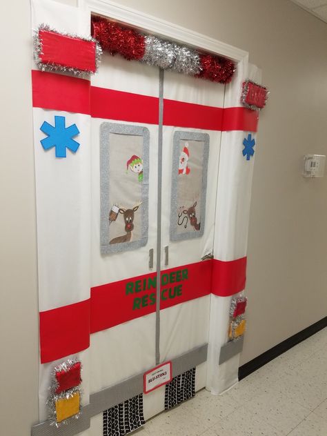 Hospital Xmas Decorations, Christmas Door Decorations Medical, Hospital Unit Christmas Decorations, Medical Door Decorating Contest, Christmas Door Decorating Contest Hospital, Nurse Door Decorations For Christmas, Christmas Nursing Home Decorations, Medical Christmas Door Decorations, Nurse Christmas Door Decorating Contest