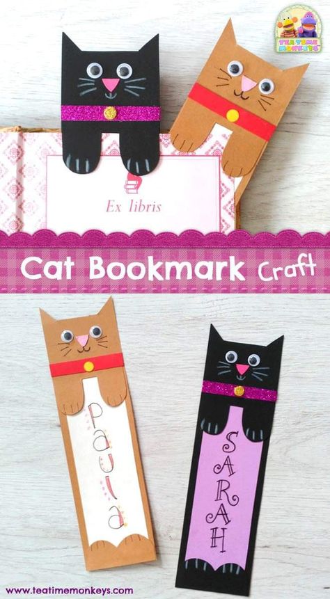 Bookmarks Kids Craft, Bookmarks Diy Kids, Bookmarks Craft, Cat Bookmark, Handmade Bookmarks Diy, Creative Bookmarks, Bookmark Craft, Paper Bookmarks, Bookmarks Kids