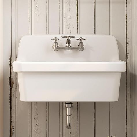 ELLAI Wall Mounted Laundry Sink Floating Utility Sink White Porcelain Ceramic 15 Gallon Washing Tub Slop Sink 30” x 19” x 18” for Laundry Room, Garage, Workshop, Washing Room, Basement - Amazon.com Wash Tub Sink, Garage Sink, Slop Sink, Laundry Room Garage, Washing Room, Organized Garage, Laundry Room Sink, Wash Tubs, Laundry Sink