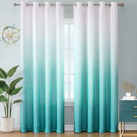 House Of Turquoise Bedroom, Tiffany Blue Bedroom Decor, Light Teal Curtains, Bedroom Decor Turquoise, Tiffany Blue Decor, Gray Teen Bedroom, Tiffany Blue Bedroom, Blue Curtains Living Room, Turquoise Nursery