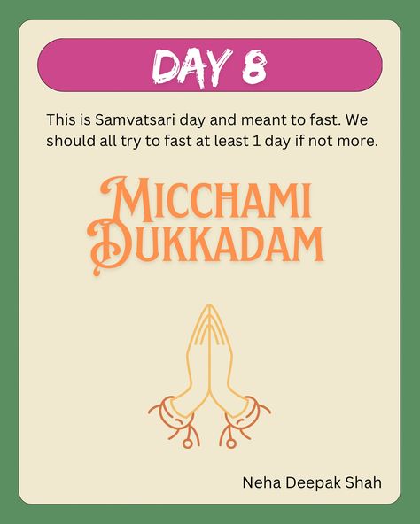 8-DAY PARYUSHAN MENU WITH SOME TIPS 😍 Paryushan stands for some of the most important practices like: - Nonviolence (Ahimsa) - Engaging in self-discipline (Sanyam) - Partial or complete fasting Penance (Tapah) - Study of Scriptures (Swadhyaya) - Introspection (Pratikraman) - Repentance (Prayaschitta) Paryushan is not just a festival to rejoice and celebrate. Instead, it is a ‘parva’ in which all Jains try to discipline themselves. People try to live with the utmost simplicity and try to p... Self Discipline, Festival