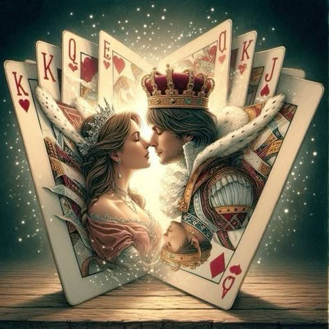 Playing Cards Art, Funny Dog Photos, Gallery Wallpaper, Art Gallery Wallpaper, Handmade Wall Art, Diamond Mosaic, Queen And King, Cards Art, Romantic Art