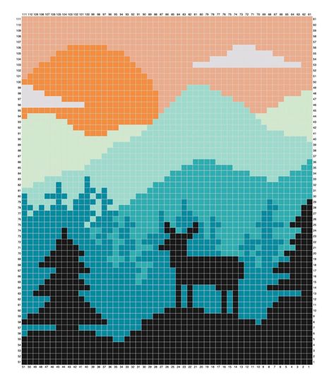 Baby Blanket, Deer Sunset, Crochet C2C Immediate Pattern Download. Crochet Fishing Blanket, C2c Crochet Blankets, Tapestry Blanket Crochet, Deer Perler Beads Pattern, Pixel Art Blanket, Deer Pixel Art, Mountain Pixel Art, Crochet Pixel Blanket, Pixel Art With Grid