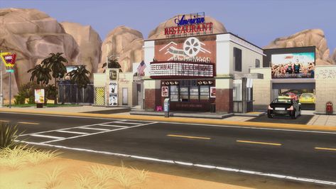 ADM_Drive-in cinema | ADM on Patreon Drive In Cinema, Cinema Aesthetic, Drive In Movie, American Restaurant, Drive In, Sims 4, Drive, Restaurant, Building