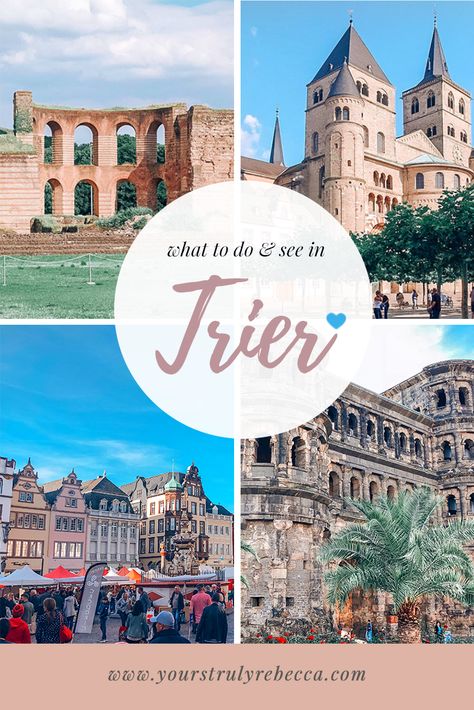 Trier is Germany's oldest city. There a number of things to do in Trier. Spend your day wandering around its cobbled streets, check out the Porta Nigra, the Roman Imperial Baths and the oldest Cathedral in Germany: Trier Cathedral! Click here for top tips and tricks for your perfect day trip to Trier.  #trier #germany #portanigra #whatttodoin #whattodointrier #portanigra #stpeterscathedral #romanbaths #romanbathsingermany Things To Do In Bavaria Germany, Germany Top Destinations, Trier Germany, Germany By Train Itinerary, Day Trips From Stuttgart Germany, Top Europe Destinations, 1 Day Trip, Germany Vacation, St Peters Cathedral