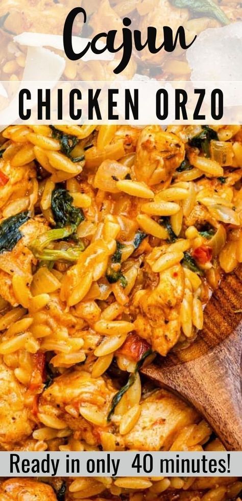 Orzo Dinner Ideas, Cajun Chicken Orzo Recipes, Creamy Cajun Chicken Orzo, Chicken And Orzo Recipes, Chicken Orzo Recipes, Cajun Chicken Orzo, Dinner Bakes, Nyam Nyam, Chicken Orzo