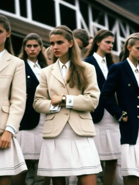 Vintage College Outfits, Neo Preppy Style, Preppy High Fashion, Vintage 60s Fashion Aesthetic, Retro Preppy Aesthetic, Modern Preppy Aesthetic, Prep Aesthetic Outfit, 1980s School Fashion, Prep Style Aesthetic