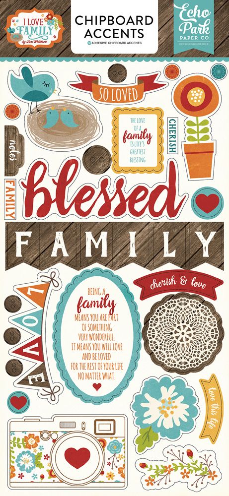 Scrapbook Stickers Printable Family, Family Stickers Scrapbook, Family Stickers Printable, Decorate Journal, I Love Family, Family Scrapbook Layouts, Family Stickers, Echo Park Paper, Family Scrapbook