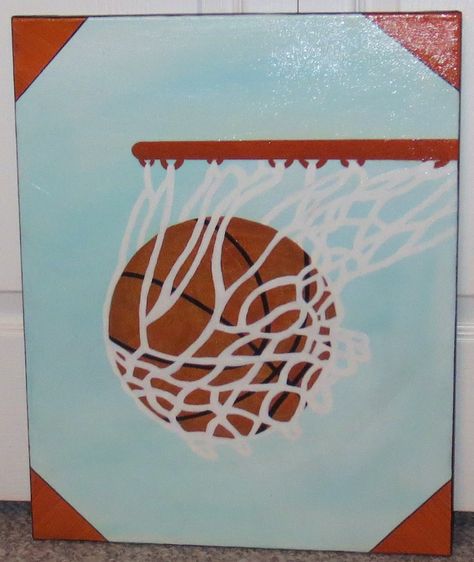 Canvas Painting Ideas Basketball, Cute Basketball Painting Ideas, Painting Of Basketball, Painting Ideas On Canvas Basketball, Basketball Paintings Easy, Painting Ideas Basketball, Basketball Acrylic Painting, Basketball Art Paintings, Basketball Drawing Ideas