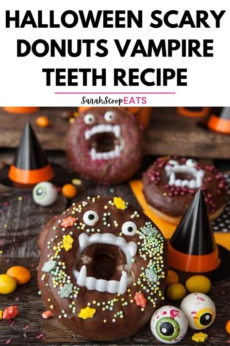 Donuts With Dracula Teeth, Donuts With Vampire Teeth, Halloween Donuts With Teeth, Halloween Donuts, Fake Teeth, Vampire Teeth, Spooktacular Halloween, Halloween Scary, Halloween Treat