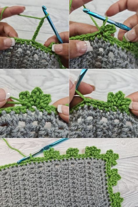 Learn how to crochet the Triple Picot Border with step-by-step photo tutorial & video.Easy beginner border for blankets | Crafting Happiness. Crochet Leaf Border Free Pattern, Crochet Trims And Borders Easy, Crochet Border Patterns Free, Blanket Boarders Crochet Ideas, Crochet Leaf Border, Crochet Edges For Blankets, Blanket Border Crochet, Crochet Blanket Borders, Crochet Edging And Borders