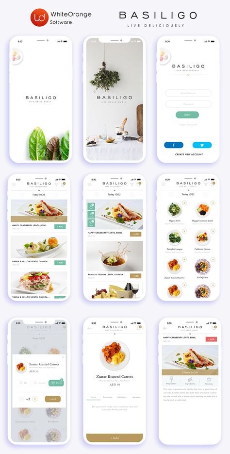 Basiligo Food Delivery App on Behance Application Ui Design, Desain Ux, Ux Design Mobile, Ui Design Mobile, Food Web Design, Restaurant App, Ui Ux 디자인, Ux App Design, App Design Layout