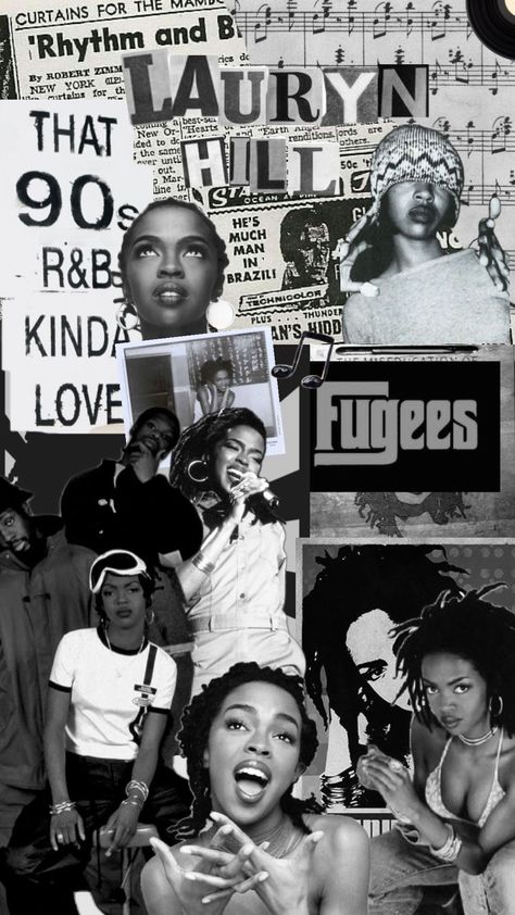 R&b Lockscreen, Lauren Hill Wallpaper, Fugees Wallpaper, R&b Artists Wallpaper, 90s Collage Wallpaper, Rnb Collage, Rnb Wallpaper Aesthetic, R&b Wallpaper Aesthetic, Neo Soul Wallpaper