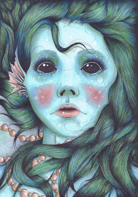 Creature of the deep by PixieMeat96 on deviantART Mermaid Face Drawing, Water Wraith, Spot Drawing, Selkie Art, Merfolk Art, Fish Human, Water Genasi, Underwater Drawing, Mermaid Face