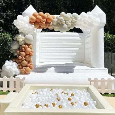 White Ball Pit, Modern Bounce House, Toddler Bounce House, Ball Pit With Slide, Castle Bounce House, Bounce House Birthday, Boho Birthday Party, 1st Birthday Party For Girls, Bounce House Rentals