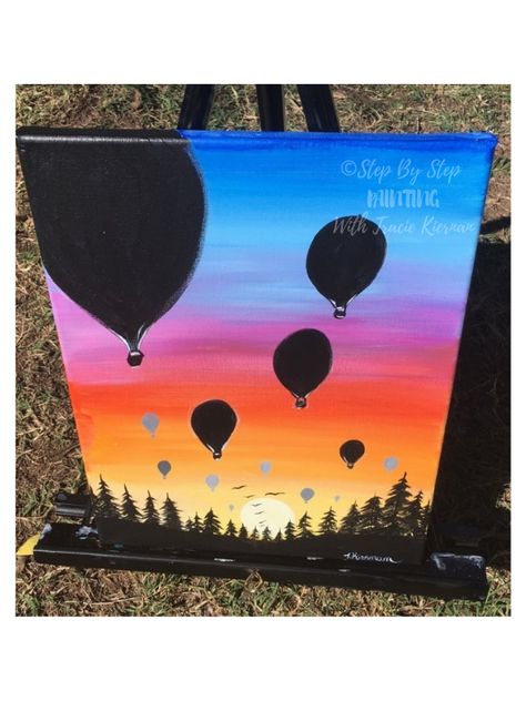 How To Paint A Sunset - Step By Step Acrylic Tutorial For Beginners Paint Silhouette, Paint A Sunset, Balloon Silhouette, Balloon Painting, Silhouette Painting, Canvas Painting Tutorials, Simple Canvas Paintings, Easy Canvas Art, Oil Pastel Art