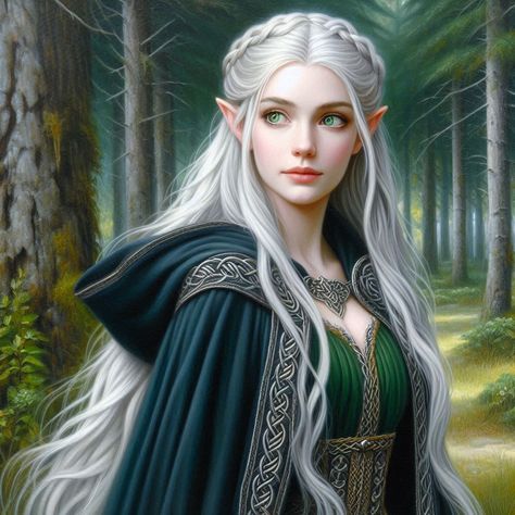 Image Creator Elf White Hair, Half Elf Woman, Elven Woman, Elf Princess, Dnd Elves, Light Blue Eyes, Short Spiky Hairstyles, Elf Girl, Female Elf