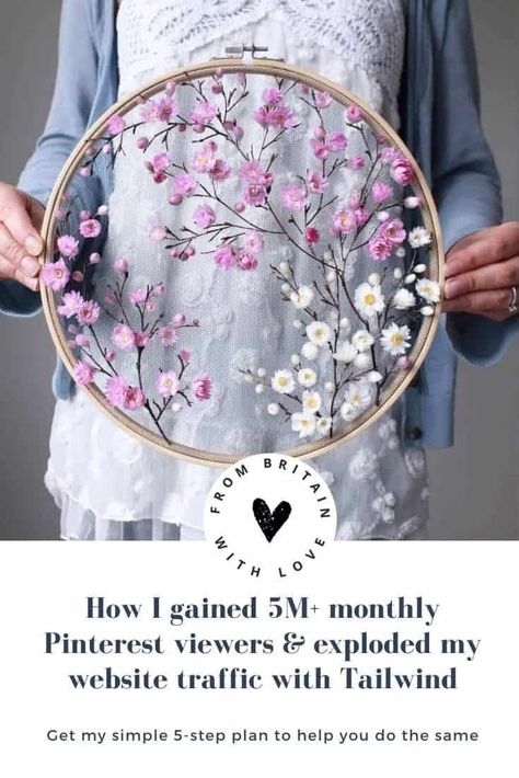 tailwind pinterest marketing advice 5 step plan #pinterest #tailwind #marketing Art With Dried Flowers, Dried Flower Embroidery, Olga Prinku, Flower Embroidery Hoop, Indigo Dye Techniques, Flower Step By Step, Embroidery Hoop Crafts, Pressed Flower Crafts, Creative Flower Arrangements