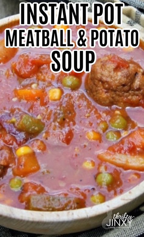 Easy Dinners To Cook, Frozen Meatball Recipes, Meatball Soup Recipes, Homemade Pesto Sauce, Instant Pot Soup Recipes, Meatball Soup, Best Instant Pot Recipe, Instant Pot Soup, Potato Soup Recipe