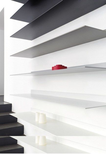 Aluminium wall shelf S7 | Wall shelf by Schönbuch Shelves Design Ideas, Modern Wall Shelves, Steel Bookshelf, Metal Sheet Design, Metal Wall Shelf, Metal Floating Shelves, Aluminum Shelves, Minimalist Shelves, Shelves Design