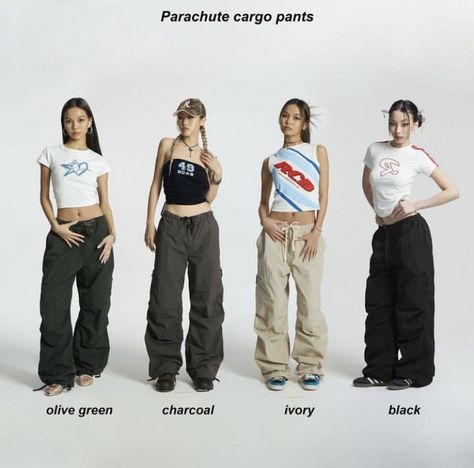 parachute cargo pants Rolling Loud Outfits, Parachute Pants Outfit, Preppy Inspo, Parachute Cargo Pants, Hot Weather Outfits, Cargo Outfit, Parachute Cargo, Cargo Pants Outfit, Dance Outfits