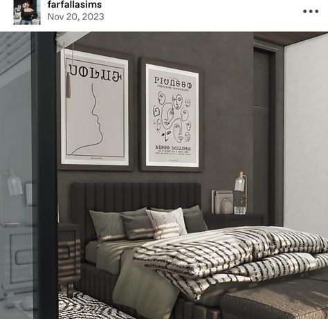 F a r f a l l a 🖤 Modern Bedroom Design For Men, Men Bedroom Decor, Bedroom Decor For Men, Sims 4 Beds, Tumblr Bedroom, San Myshuno, The Sims 4 Pc, Sims 4 Bedroom, Simple Bedroom Design