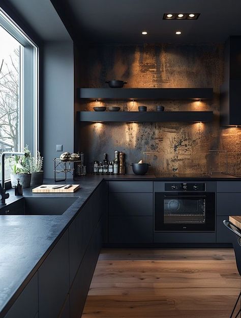 Kitchen Wallpaper Design, Anthracite Kitchen, Kitchen Wallpaper Ideas, Modern Kitchen Storage, Living Room Wall Units, Industrial Kitchen Design, Kitchen Decor Wall Art, Interior Design Boards, Future Home