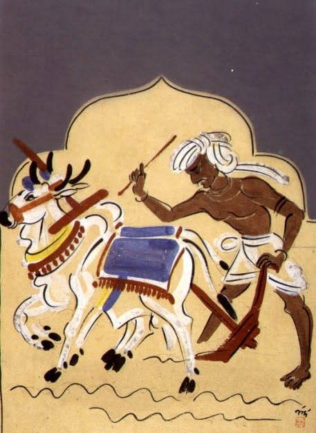 Tiller of Soil by Nandalal Bose Panels for decor of Pandal of Haripur Congres Adhivation in 1937 Modern Pichwai Paintings, Nandalal Bose, Bengal Art, Art Prints Free, Antique Study, Modern Indian Art, Art Test, Bengali Art, Large Art Prints