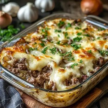 French Onion Beef Casserole with caramelized onions, beef, and cheese. Comforting and easy to make. Try it today! Onion Beef Casserole, French Onion Beef Casserole, French Onion Casserole, French Onion Beef, Beef And Pasta, Onion Casserole, Beef Casserole Recipes, Ground Beef Casserole, Beef Casserole