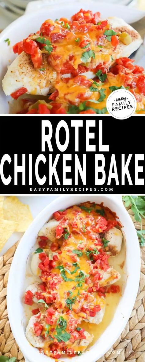 Chicken Rotel Recipes, Rotel Chicken, Chicken Recipes With Tomatoes, Chicken Breast Oven Recipes, Rotel Recipes, Leftover Chicken Breast, Easy Chicken Breast, Chicken Breast Recipes Easy, Chicken Bake