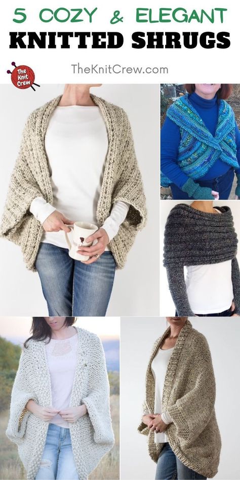 Oversize Sweater Knitting Pattern, Knitting Projects Sweaters, Chunky Knit Sweater Pattern, Knitted Shrug, Shrug Knitting Pattern, Scoop Sweaters, Easy Crochet Slippers, Bulky Knit, Long Sleeve Shrug