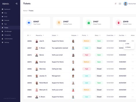 Tickets - Admin Panel Dashboard by ITO Team on Dribbble Ticketing System Ui Design, Helpdesk Dashboard, Tabs Ui, Dashboard Design Template, Marketing Dashboard, Ui Design Dashboard, Data Dashboard, Data Table, Company Id