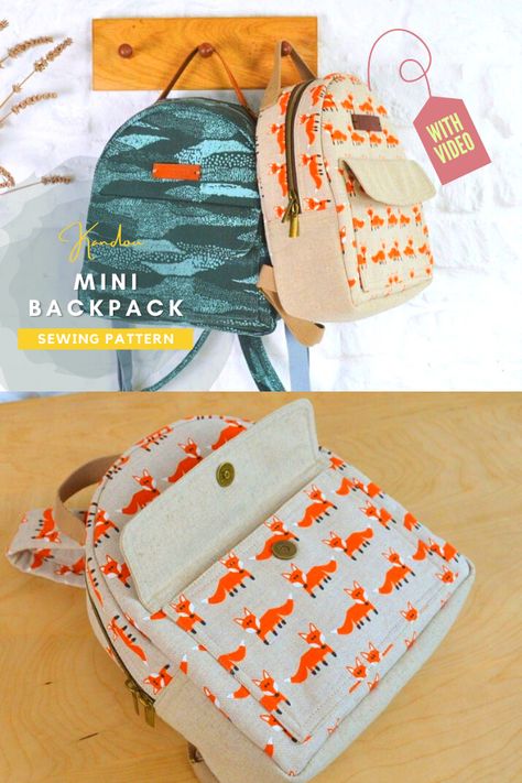 Kandou Mini Backpack sewing pattern (with video). This is a simple sewing pattern for a practical and stylish mini-sized backpack. The unisex design is great for customizing to create your own version, and instructions are given for adapting the backpack to fit a child (aged 6+). Sewing pattern for a small backpack for adults and kids. Adjustable straps, lots of pockets and a video sewalong to help you sew the perfect bag step by step. SewModernBags Sew Backpack Pattern, Sewing Mini Backpack, Mini Backpack Purse Pattern, Small Backpack Sewing Pattern, Laptop Backpack Sewing Pattern, Toddler Backpack Sewing Pattern, Diy Book Bag Pattern, Diy Backpack Purse, Free Mini Backpack Pattern