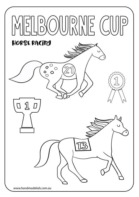 Melbourne Cup FREE Printable Colouring Sheet for the Kids. Colour in and keep them busy during the big race #melbournecup Melbourne Cup Activities For Toddlers, Melbourne Cup Day Activities For Kids, Melbourne Cup Craft, Melbourne Cup Activities For Kids, Melbourne Cup Decorations, Horse Crafts For Toddlers, Horse Craft For Toddlers, Horse Activities For Kids, Melbourne Cup Horses